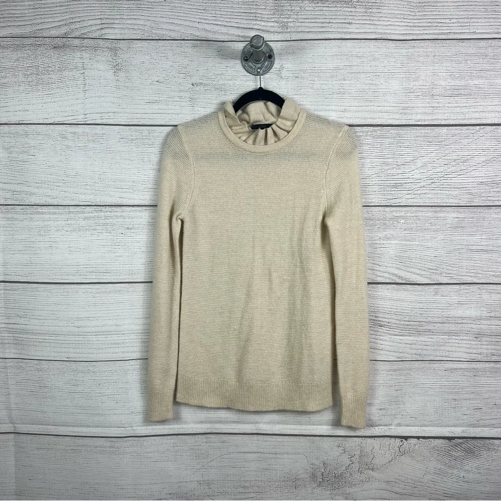 J.Crew Cream Ruffle Neck Alpaca Blend Knit Sweater Size Small